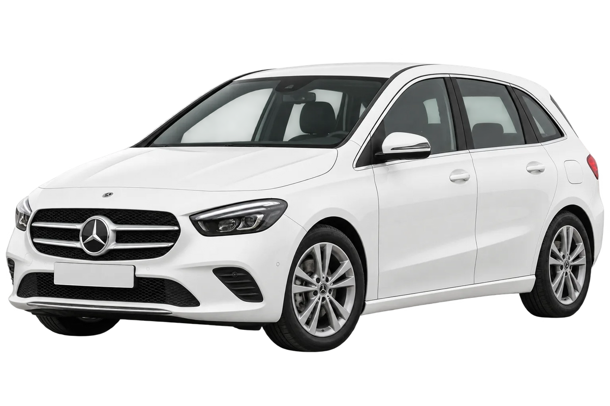 Witte Mercedes B-Klasse 247 F2B, schuin van voren