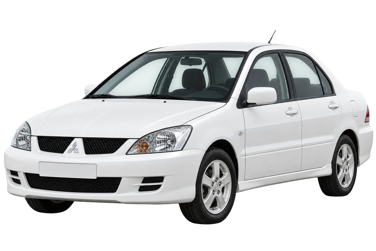 Witte Mitsubishi Lancer CS0 veicolo con attacco a 4 fori, schuin van voren