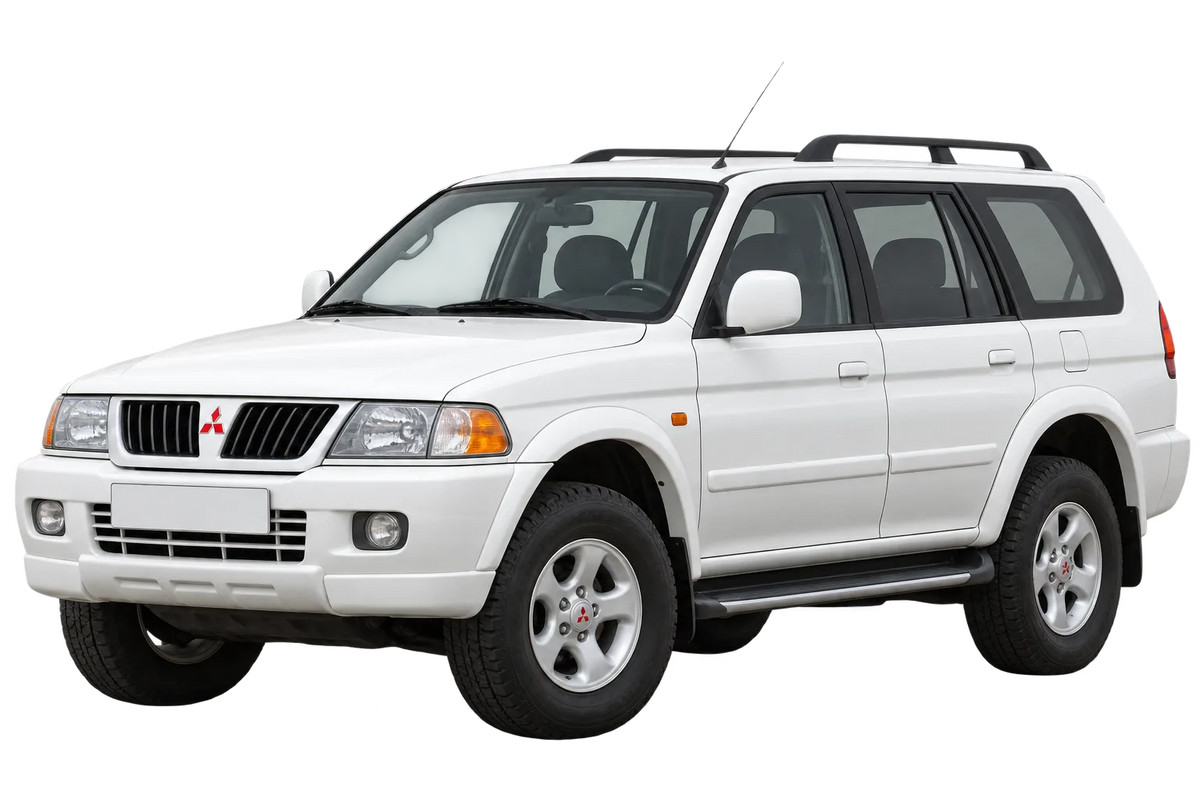 Witte Mitsubishi Pajero K90, schuin van voren