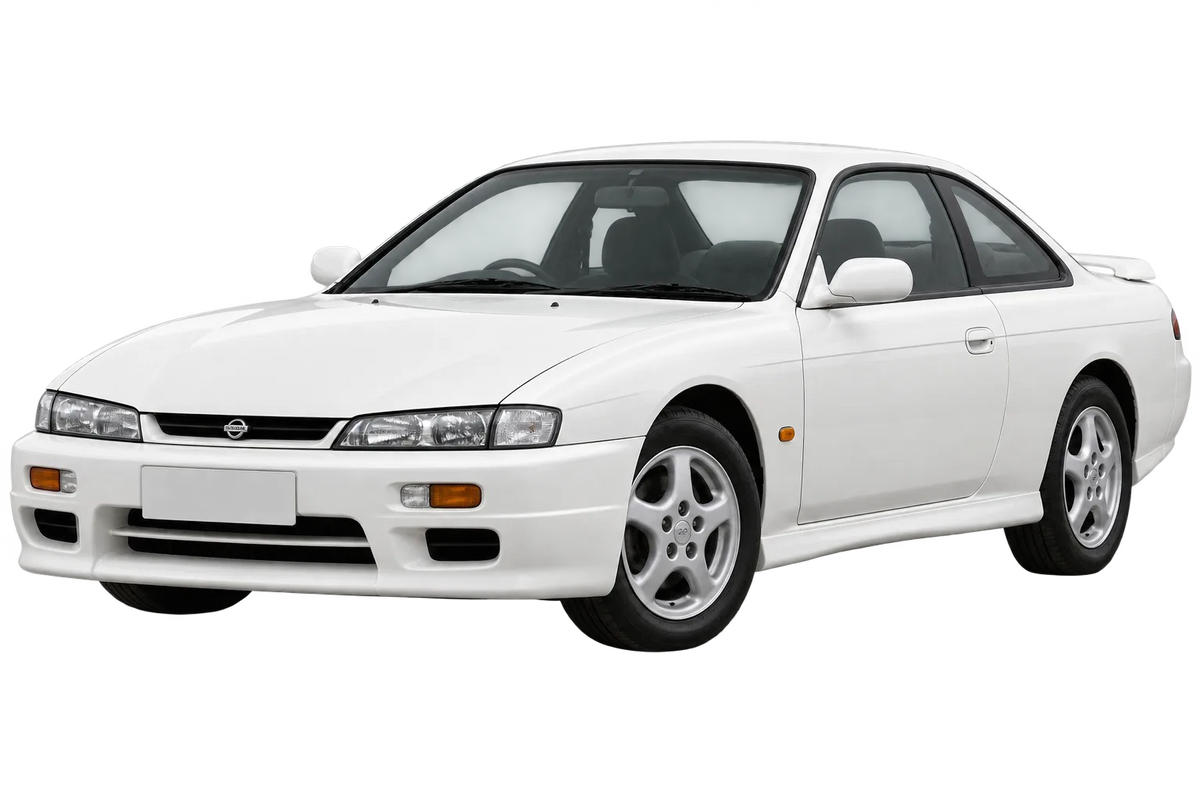 Witte Nissan 200 SX S14 veicolo con attacco  a 5 fori, schuin van voren