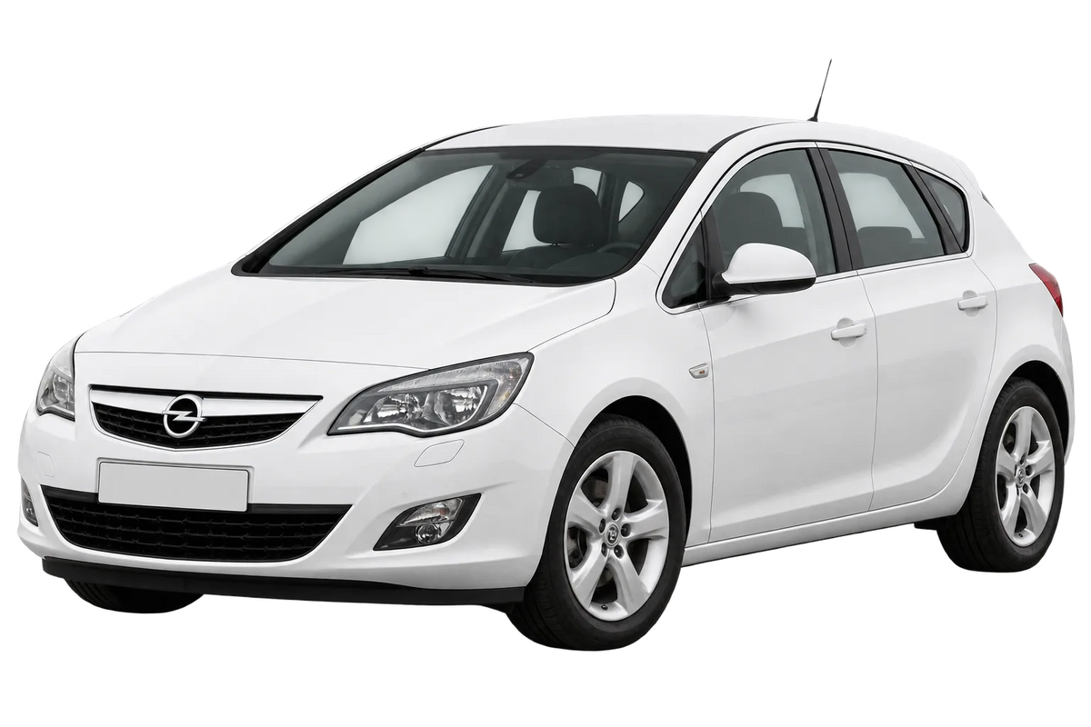 Witte Opel Astra P-J, -/V, schuin van voren