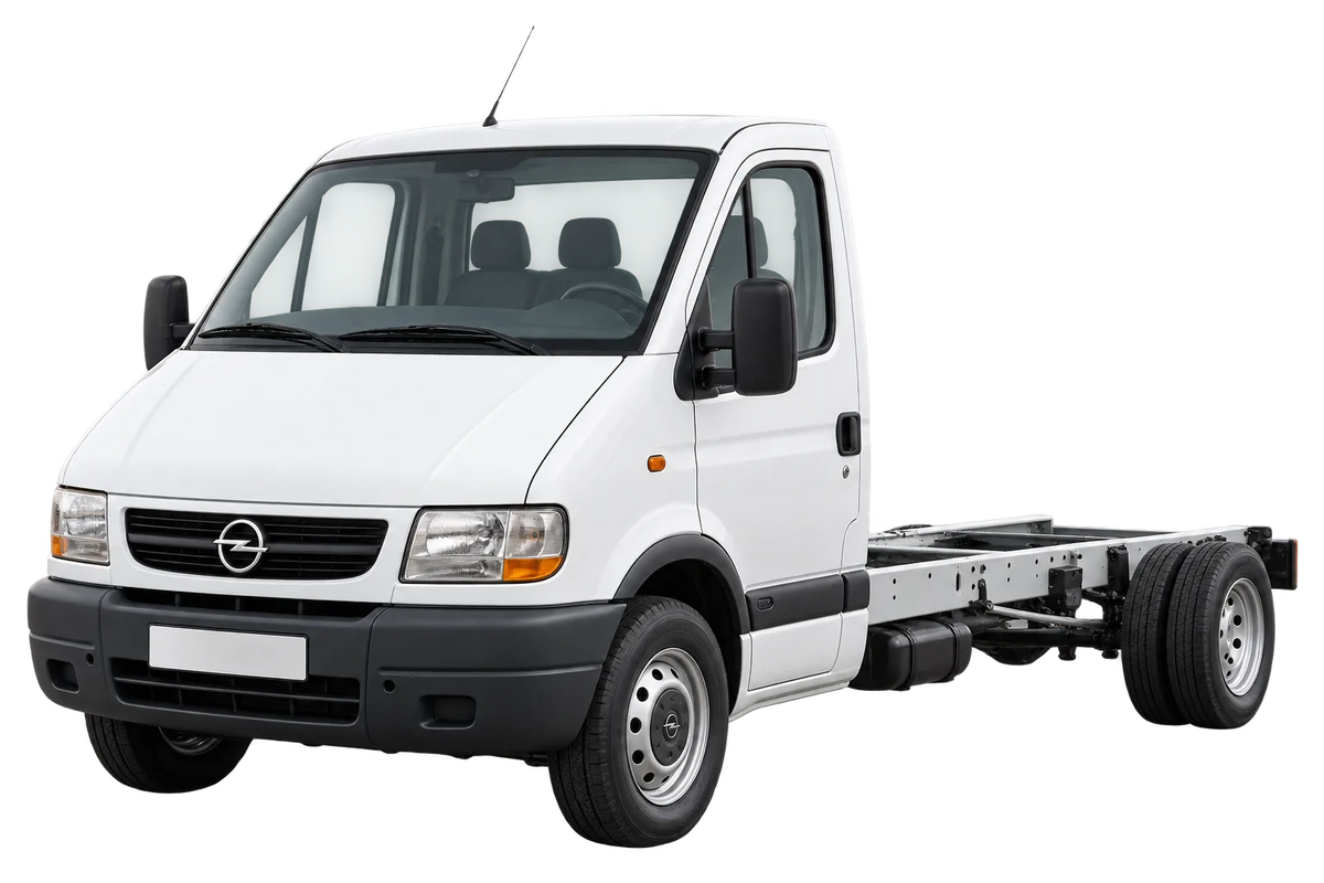 Witte Opel Movano F9, U9, J9, schuin van voren