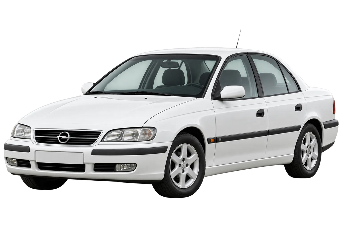 Witte Opel Omega V94, Omega-B, schuin van voren