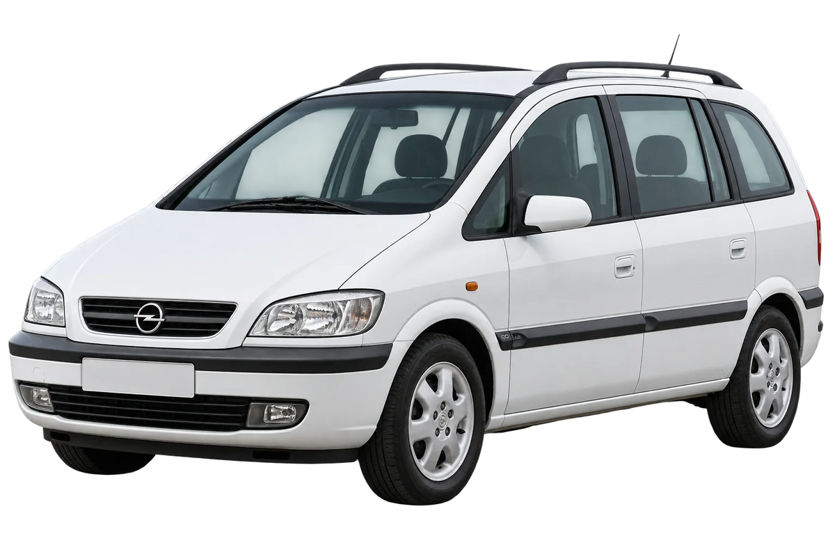Witte Opel Zafira T98MONOCAB, schuin van voren