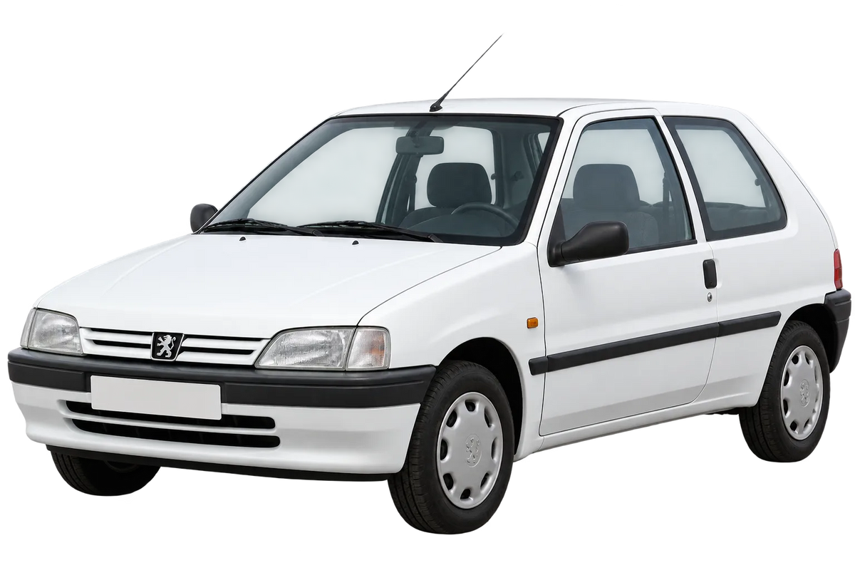 Witte Peugeot 106 1A, 1C veicolo con attacco a 4 fori, schuin van voren