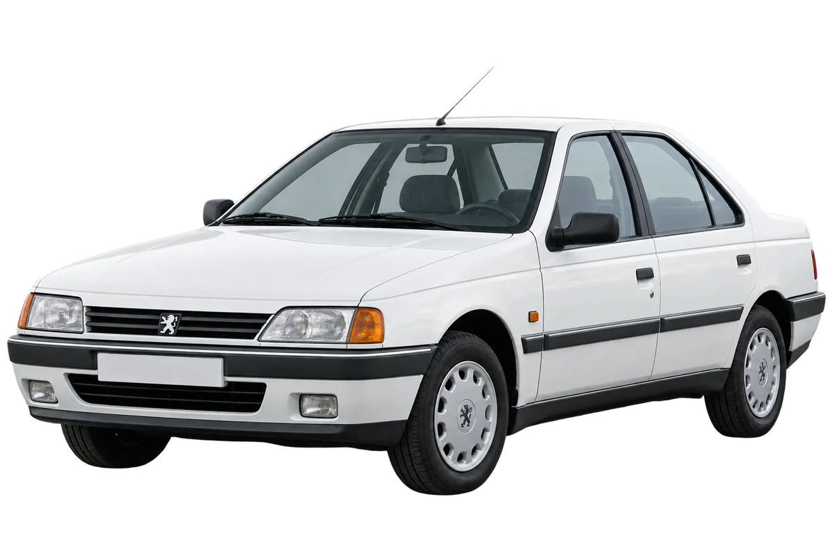 Witte Peugeot 405 15B, 4B, 15E, 4E, schuin van voren