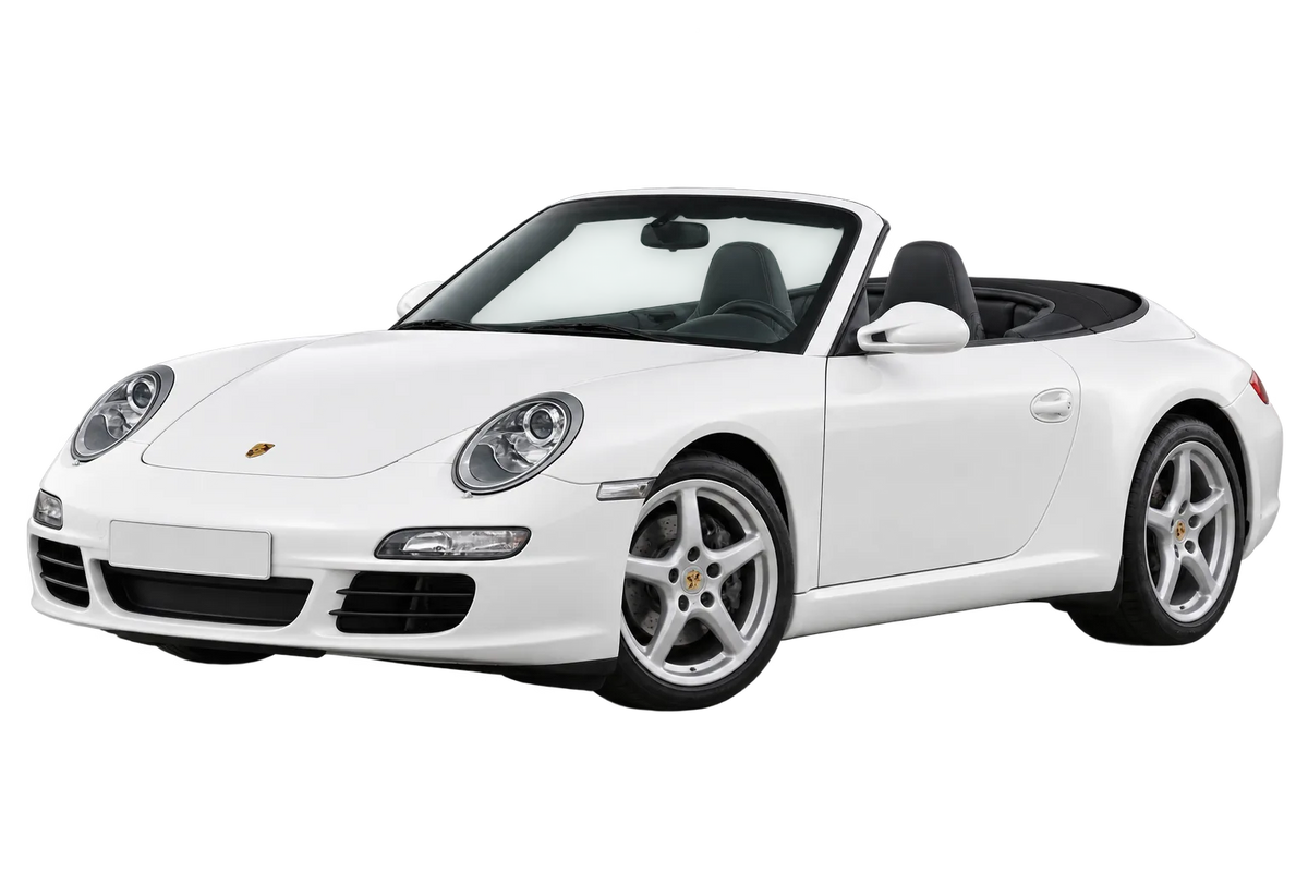 Witte Porsche 911 997 Carrera 4S, schuin van voren