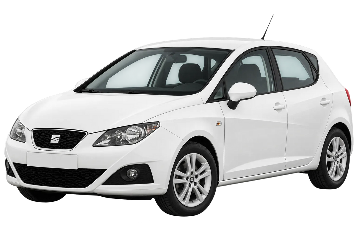 Witte Seat Ibiza 6J Cupra, schuin van voren