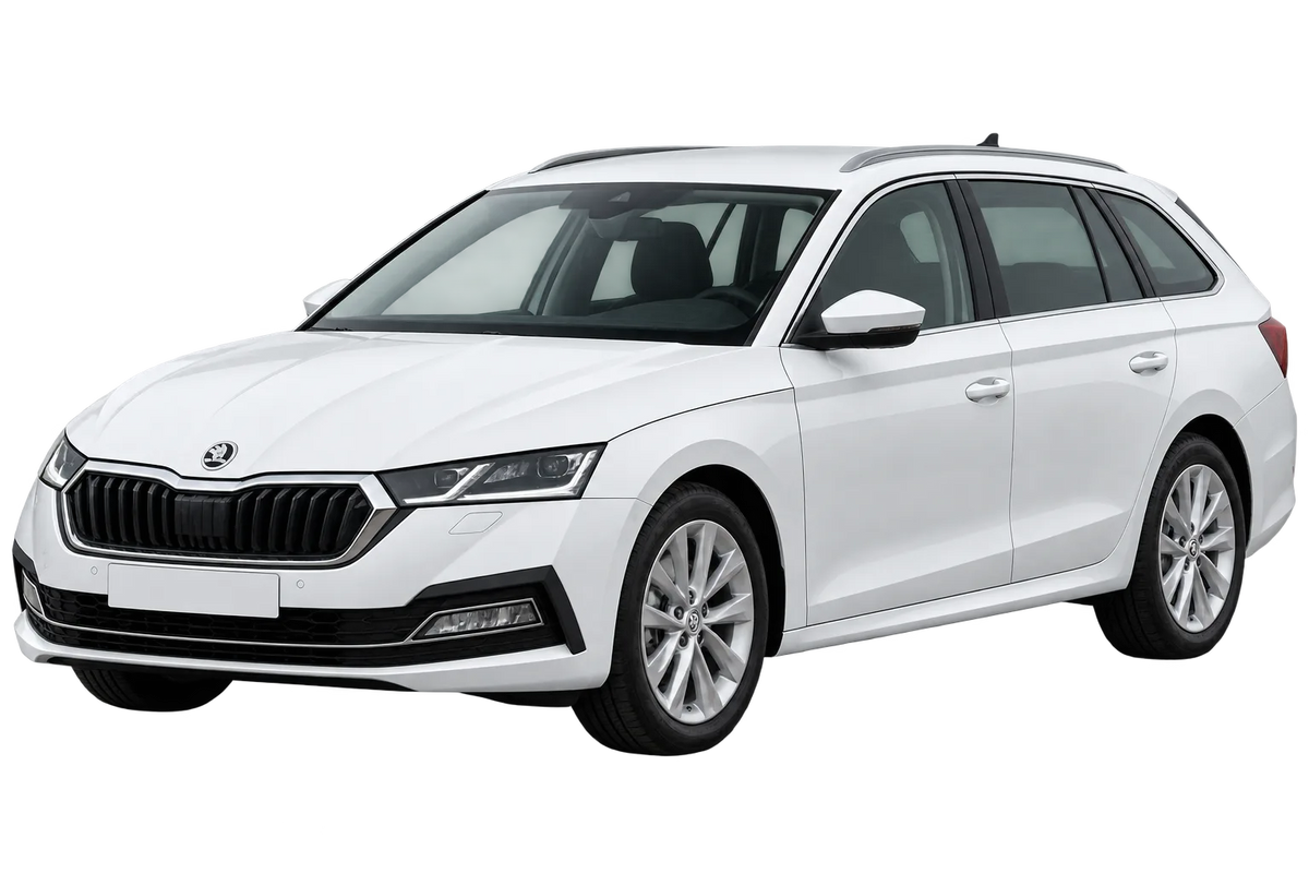 Witte Skoda Octavia NX Combi, schuin van voren