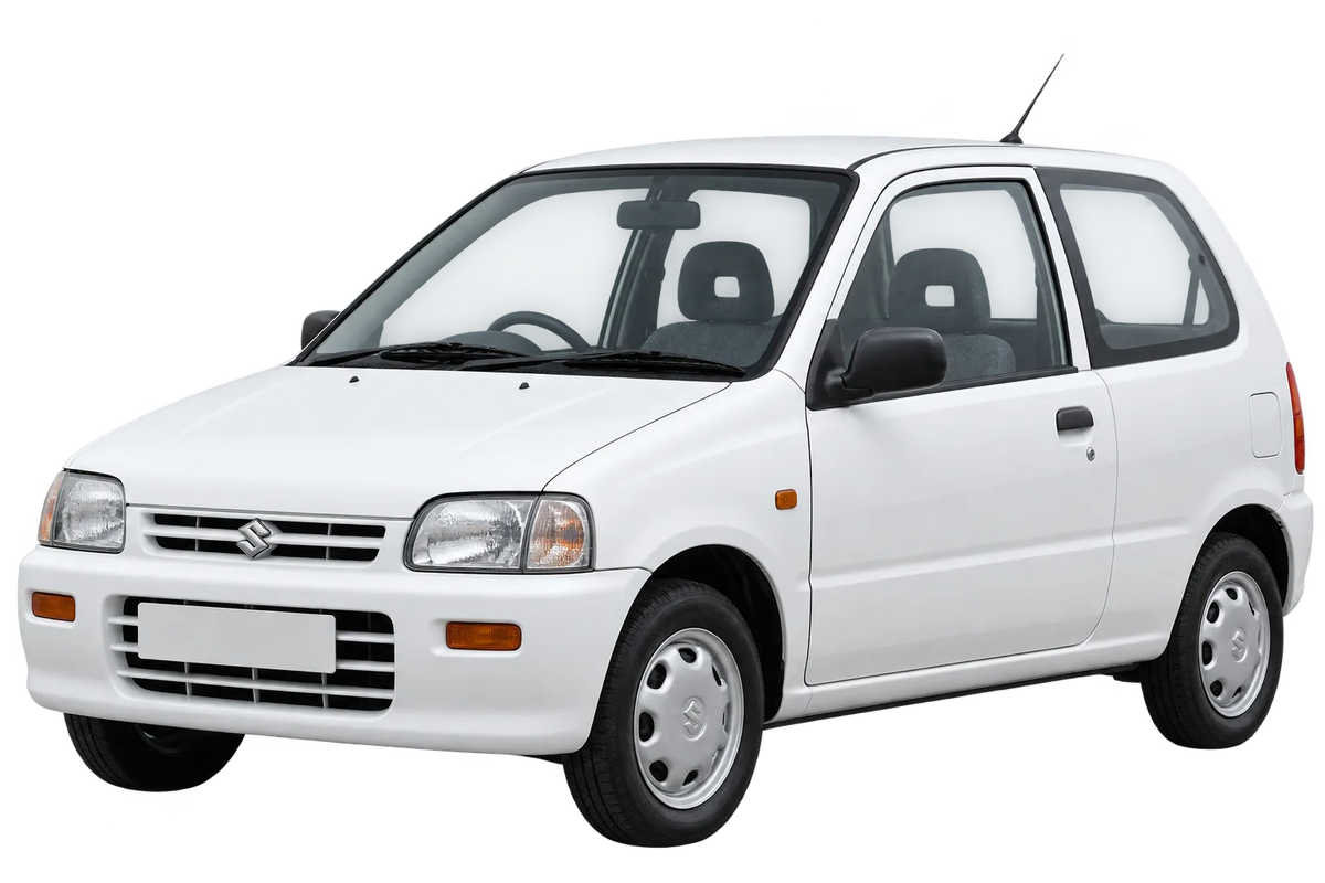 Witte Suzuki Alto EF, schuin van voren