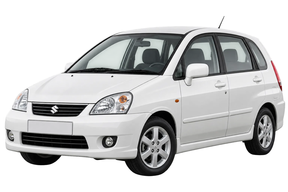 Witte Suzuki Liana ER, schuin van voren