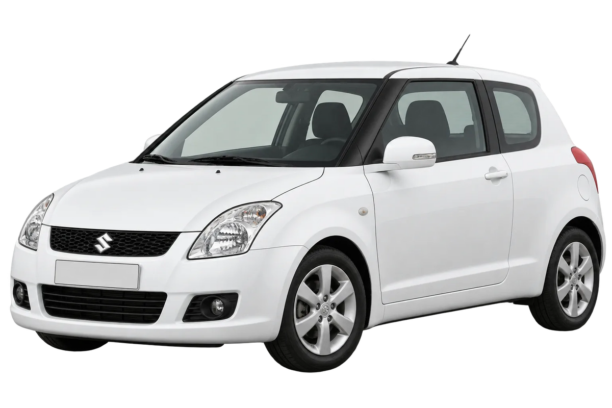 Witte Suzuki Swift EZ, schuin van voren