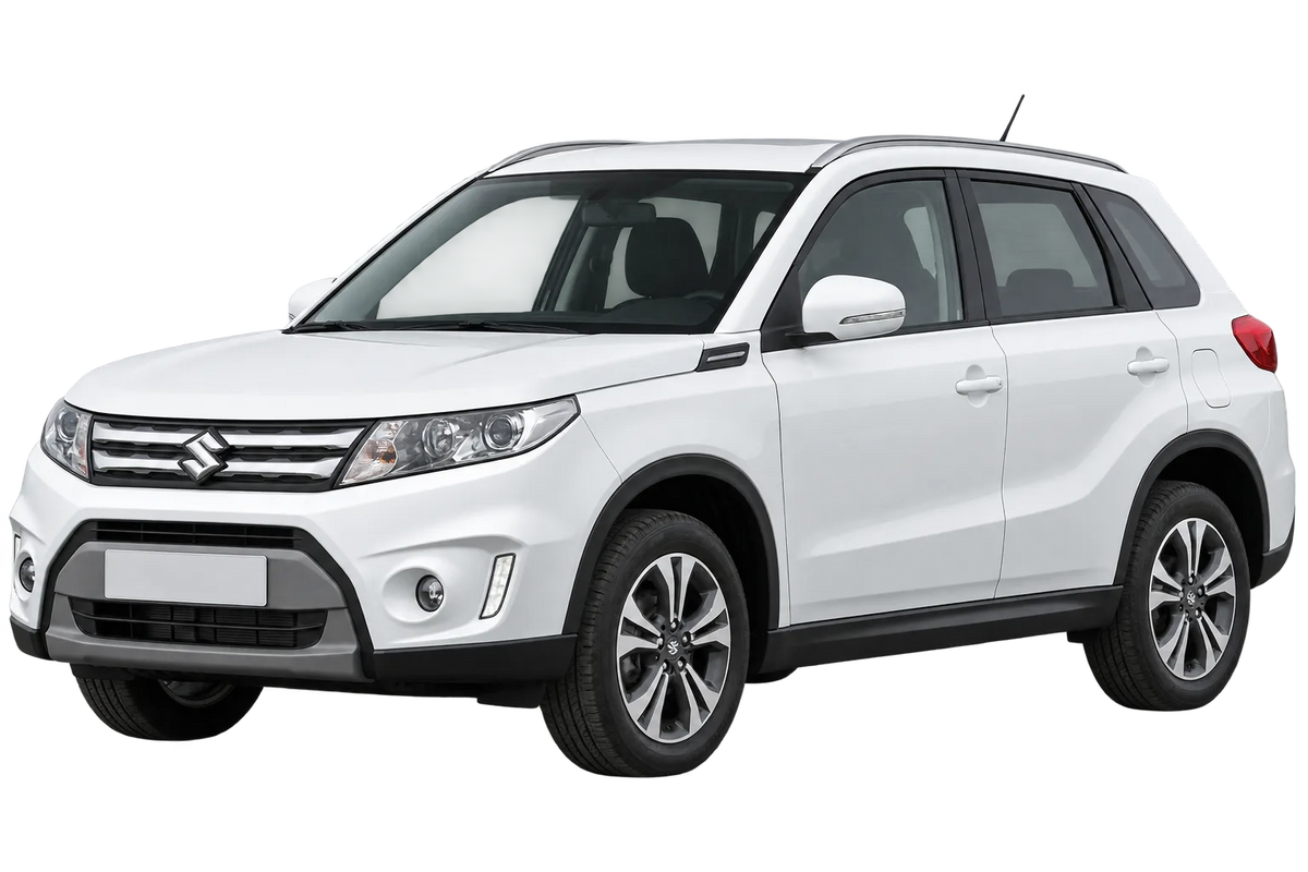 Witte Suzuki Vitara LY, schuin van voren