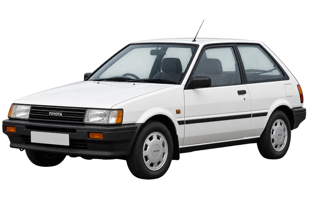 Witte Toyota Corolla E8, E8B, schuin van voren
