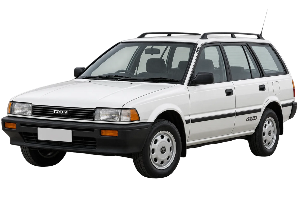 Witte Toyota Corolla E9F, schuin van voren