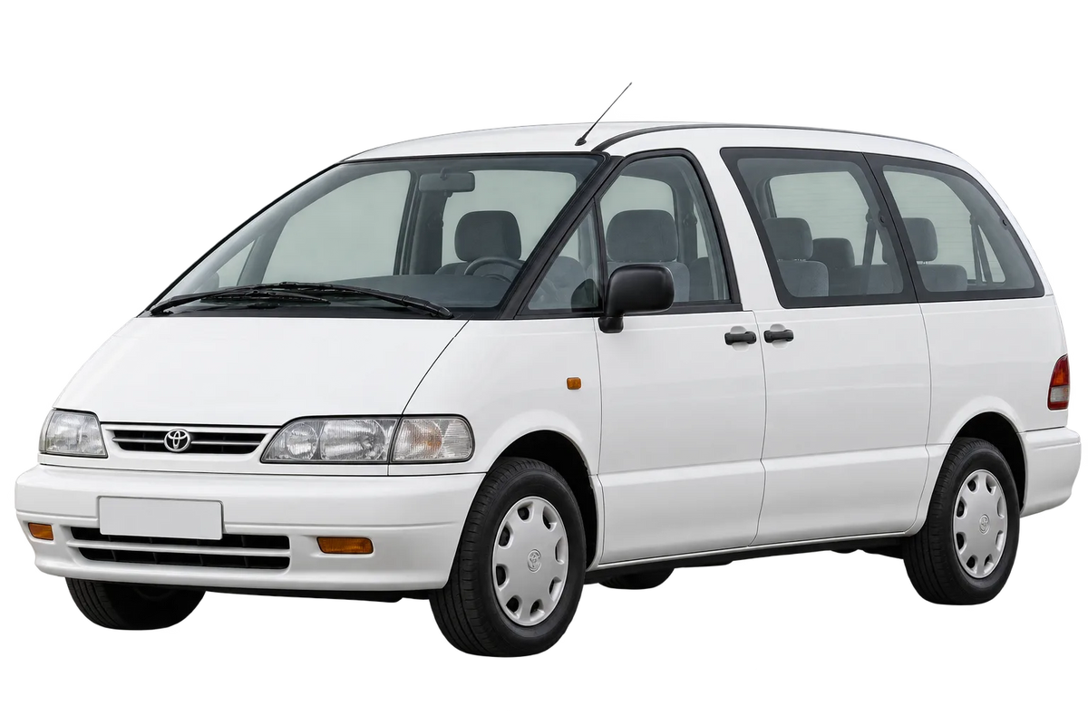 Witte Toyota Previa R, schuin van voren