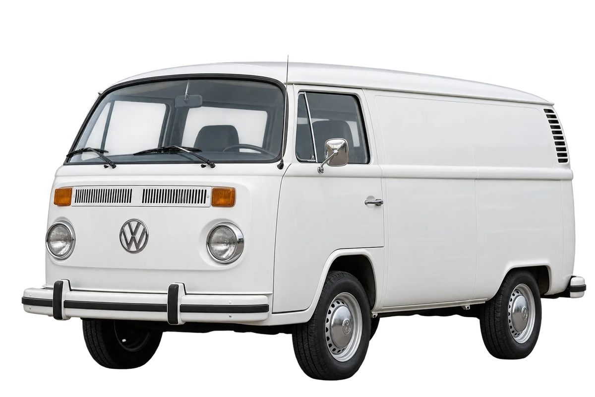 Witte Volkswagen Bus / Transporter T2 T2 T2b, schuin van voren